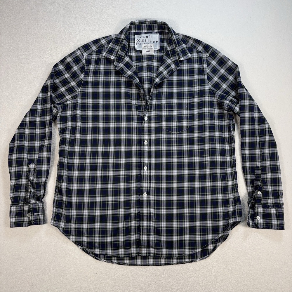 Frank & Eileen Eileen Shirt Women's S Navy Gray Plaid Relaxed Cotton Pocket